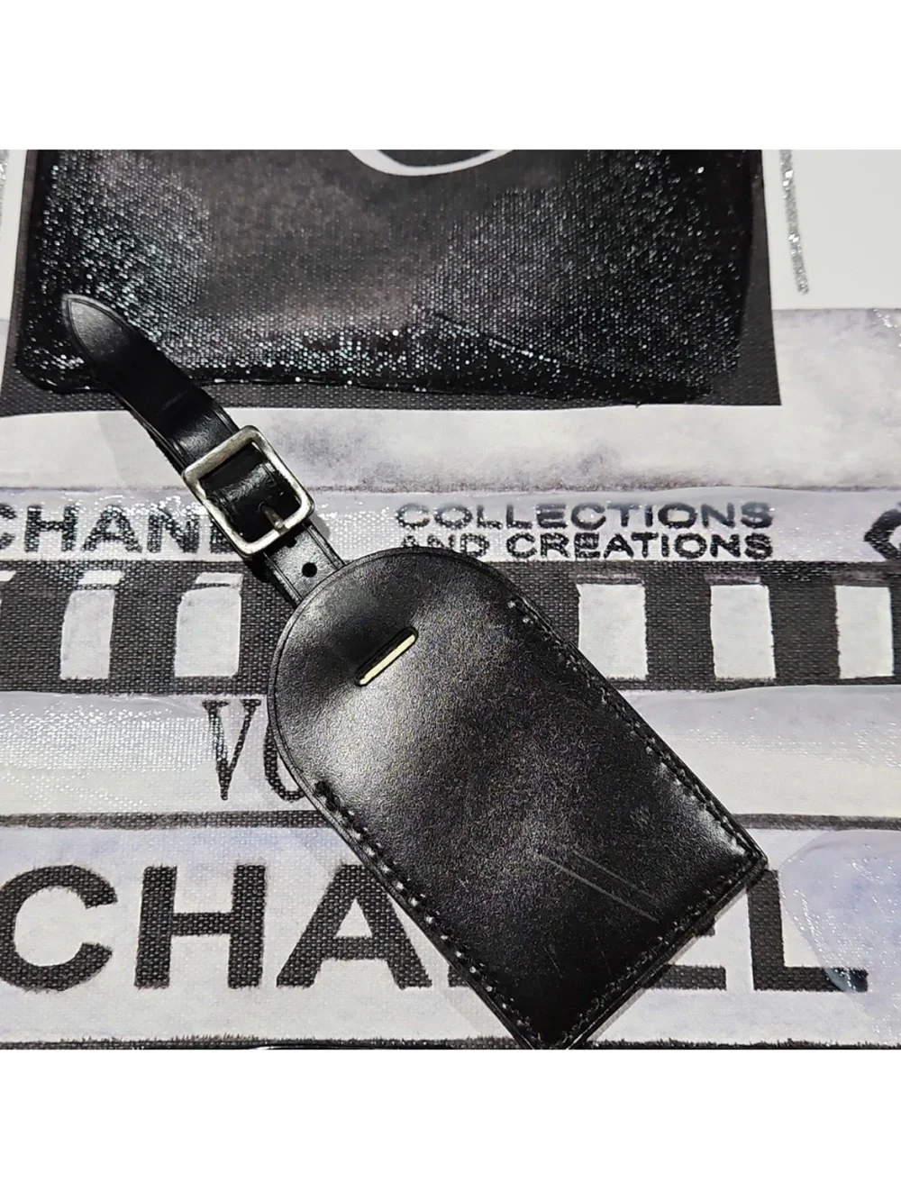 Louis Vuitton Black Leather Travel Tag EUC(H.M. Initial)